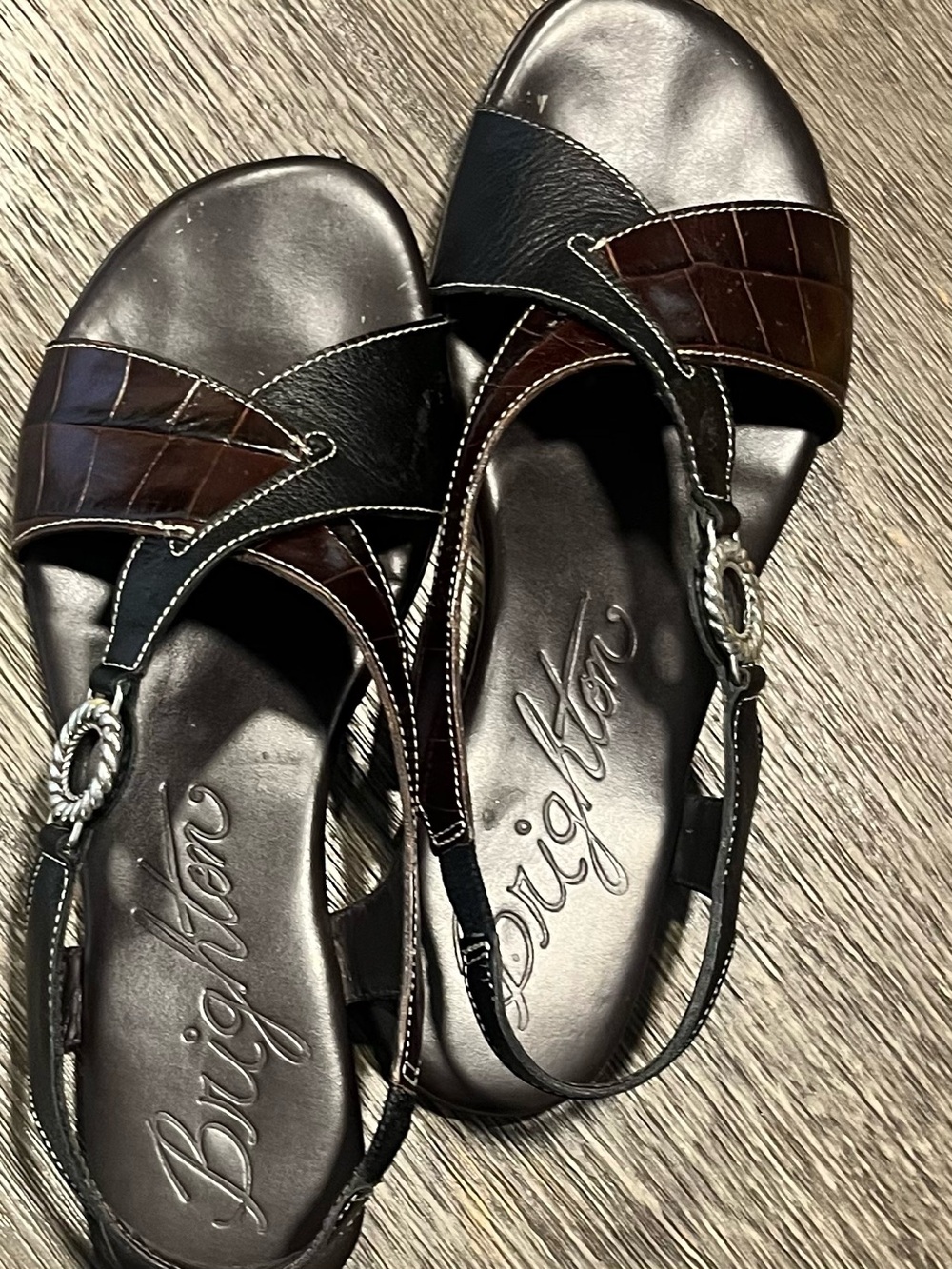 Brighton Women's Black and Brown Leather Slingback Sandals, 6 1/2